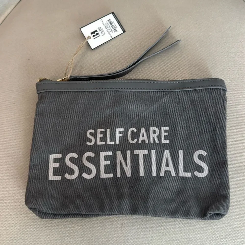 Gray Canvas and Leather‎ Zip Pouch